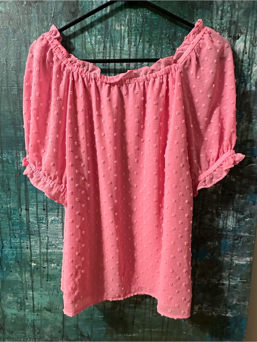 CeCe Pink Swiss Dot Peasant Blouse - Picture 2 of 5